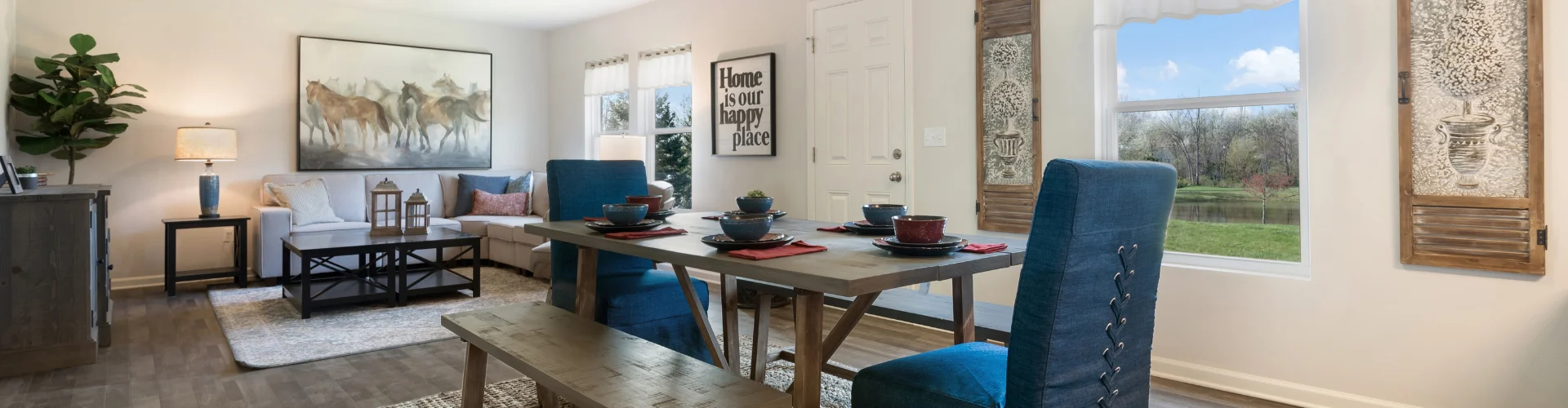 A warm, updated living and dining area in a Michigan home
